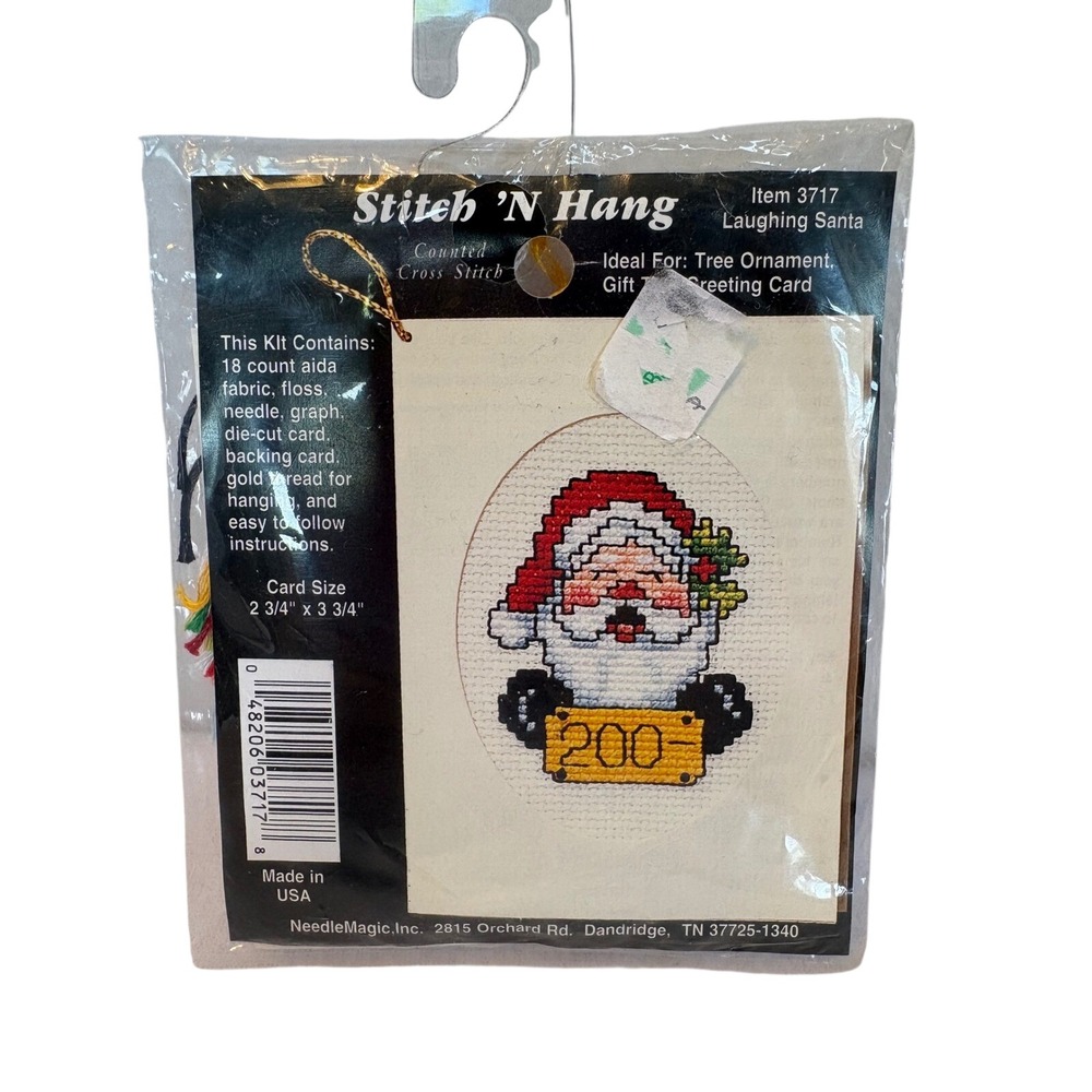 NeedleMagic Stitch N Hang Laughing Santa Counted Cross Stitch Kit 3717 Vintage